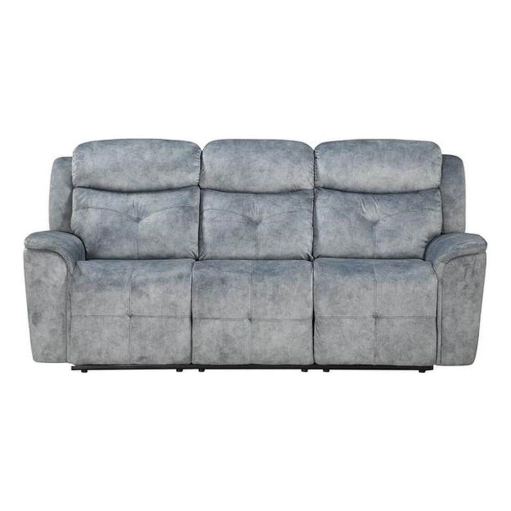Acme Mariana Fabric Buttonless Tufted Motion Reclining Sofa In Silver Gray